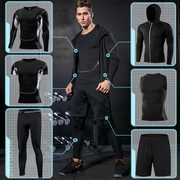 

men's gym training fitness sportswear athletic physical workout clothes suits running jogging sports clothing tracksuit dry fit, Black;blue
