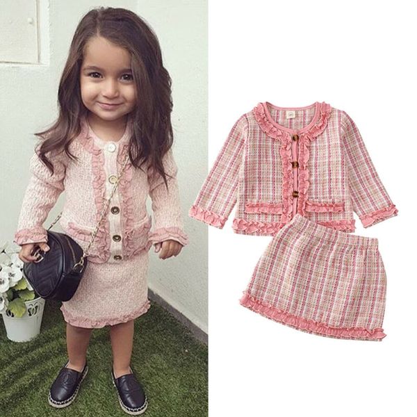 

2020 new kids boutique clothes pageant long sleeve plaid coat +tutu skirt 2pcs/3pcs elegant party autumn warm outfits 1-6t, White