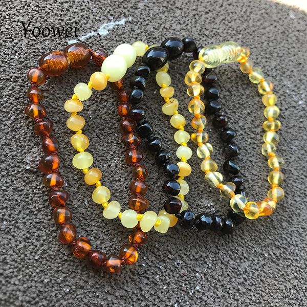 

yoowei 6 colors natural amber bracelet/anklet chic women amber bracelet baltic 4mm small beads baby teething jewelry wholesaler, Golden;silver