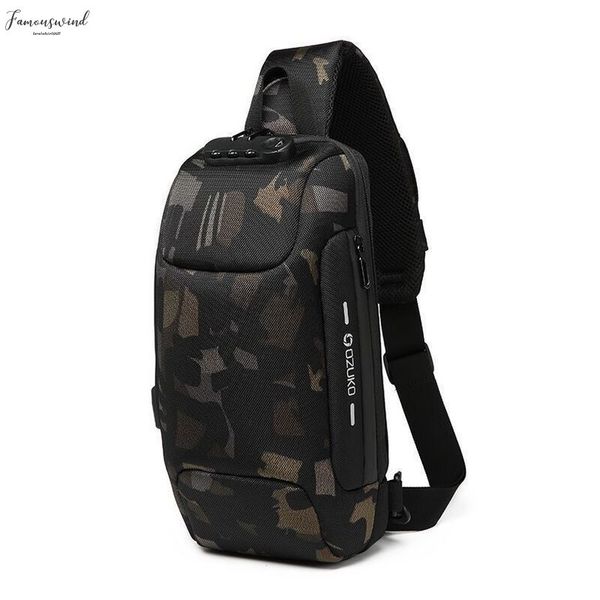 

sling waterproof reflective men chest bags anti theft lock usb charging interface male shoulder messenger bag