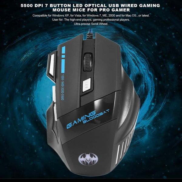 5500DPI Gaming Mouse Mice For Pc PRO Gamers 7 Button LED Optical USB Wired H100