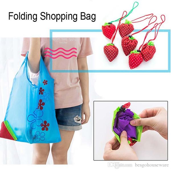 

strawberry folding shopping bags 11 colors home storage bag reusable grocery tote bag portable folding shopping convenient pouch bh2190 tqq