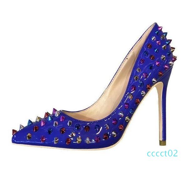 

come with logo and box red bottoms high heel gold blue rivets spike high heels designer pumps dress shoes size 35 to 42 01 02ct, Black