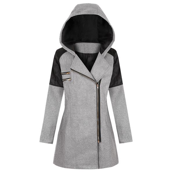 

vintage women winter hooded coat autumn zipper slim outerwear spring fashion patchwork black female warm windproof overcoats 40