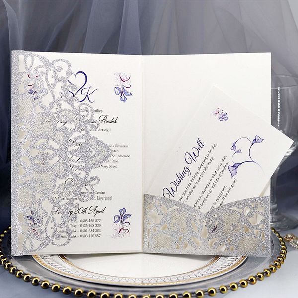 Grußkarten 10 teile/satz Laser Cut Hochzeit Einladungen Karte Elegante Spitze Gunst Rose Gold Silber Business Party Decor Liefert