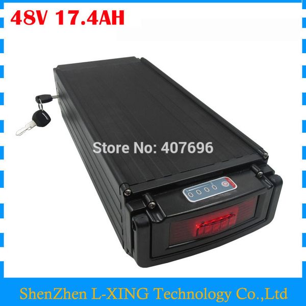 

1000w 48v 17.4ah rear rack battery 48v 17ah lithium ion battery with tail light use ncr pf 2900mah cell 30a bms ing