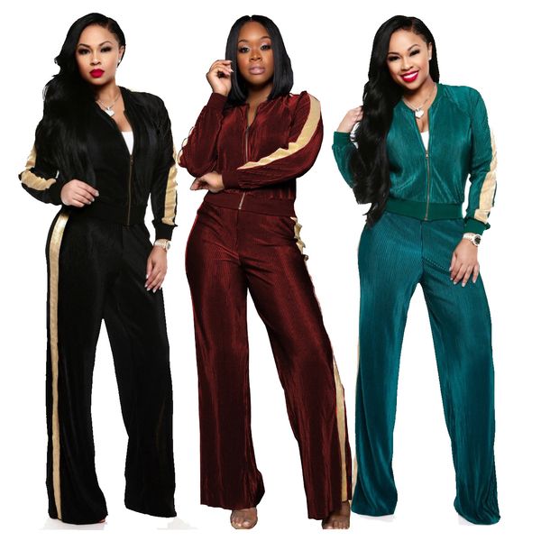 

women 2 piece sets tracksuit full sleeve o-neck ladies wide leg long trousers two piece outfits, Gray