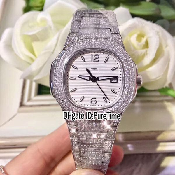 

new nautilus 7118 diamond case swiss quartz womens watch 33mm white texture dial ladies edition full diamond bracelet puretime e55e5, Slivery;brown