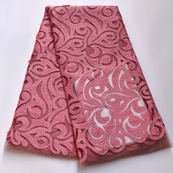 

laser cut real french lace with stone embroidery african tulle lace fabric nigerian ghana evening dress mv133, Pink;blue