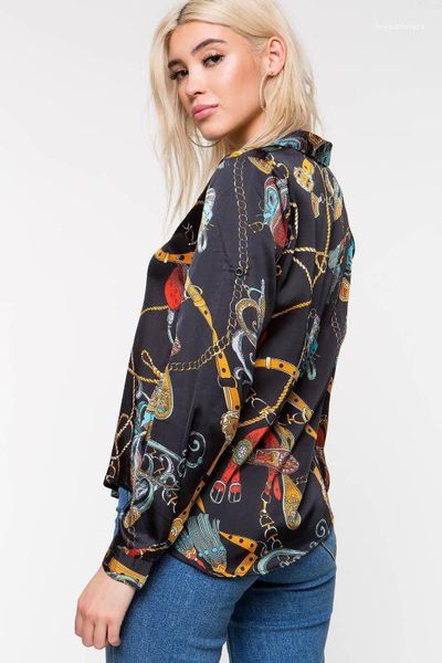 

печатные single breast блузы новая осень моды роскошные дизайнерские футболки топы с длинным рукавом рубашки женщин конструктора рубашки, White