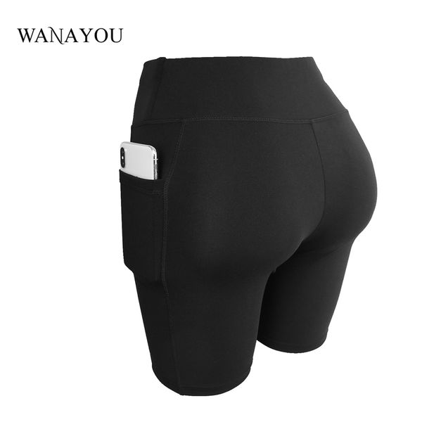 

wanayou women high waist workout shorts, yoga leggings short quick-drying phone pocket athletic fitness exercise shorts, White;red