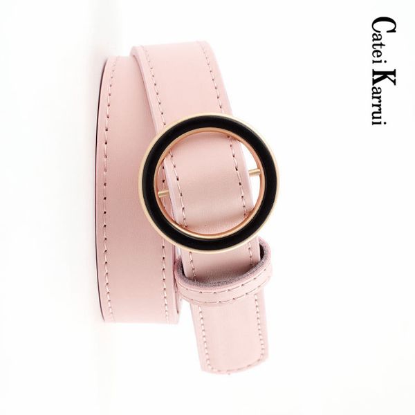

catei karru 2020 new cow skin strap female girdle for jeans fashion round ring buckle belt woman genuine leather belts for women, Black;brown