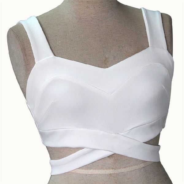 

1 pc women cross strap backless wrapped chest crop blouse black white