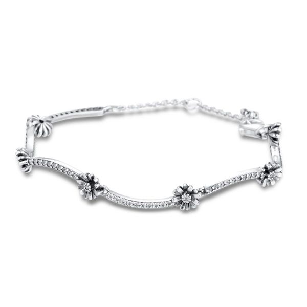 

bangle qandocci collares 925 sterling silver bracelet femme sparkling daisy flower bracelets for women fashion jewelry female gifts, Black