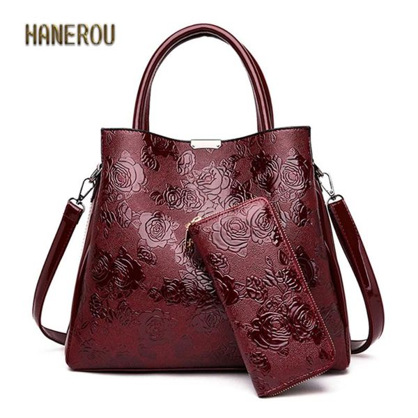 

embossed flower floral handbag 2pcs/sets women bag ladies leather shoulder bags women tote+purse bag