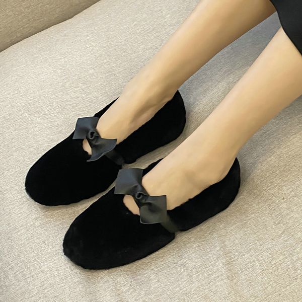 

eshtonshero woman's shoes for women boots fur warm ankle boots footwear snow butterfly-knot fur winter shoes size 3-9, Black