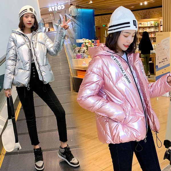 

bhdd 2019 winter short bright cotton padded jacket women bread coat loose thickened cotton parkas jacket coat women bubble, Black