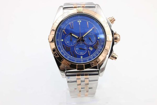 

2019 men's watch quartz chronograph movement wrist watch blue dial 45 mm sapphire glass original clasp 1884 watch ing, Slivery;brown