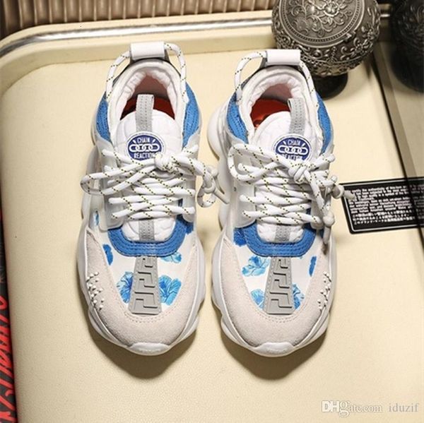 

18ss new chain reaction luxury chain reaction casual ladies designer shoes mens womens district medusa link-embossed sole trainer, Red;white