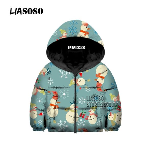 

kawaii santa claus 3d print kids winter down jacket for girls boys children's down jacket hooded casual winter coat baby clothes, Black