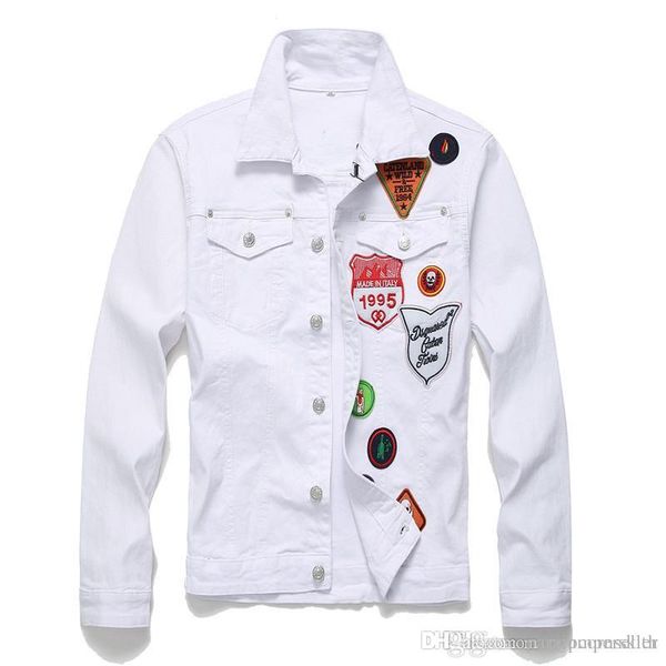 

mens fashion new spring denim jackets white embroidered elastic denim outerwear males casual long sleeve coats, Black;brown