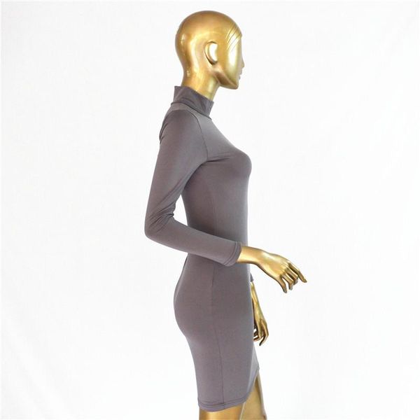 

women bodycon dresses spring autumn turtleneck back gold zipper designer dress long sleeved clothes, Black;gray