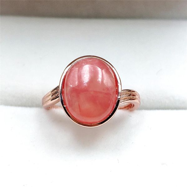

natural red clear rhodochrosite ring woman men gift oval beads 14x12mm stone 18k rose gold adjustable fashion ring jewelry, Golden;silver