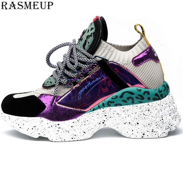 

rasmeup genuine leather mesh women's flat sneakers 2019 fashion brand breathable women shoes casual comfortable woman trainers, Black