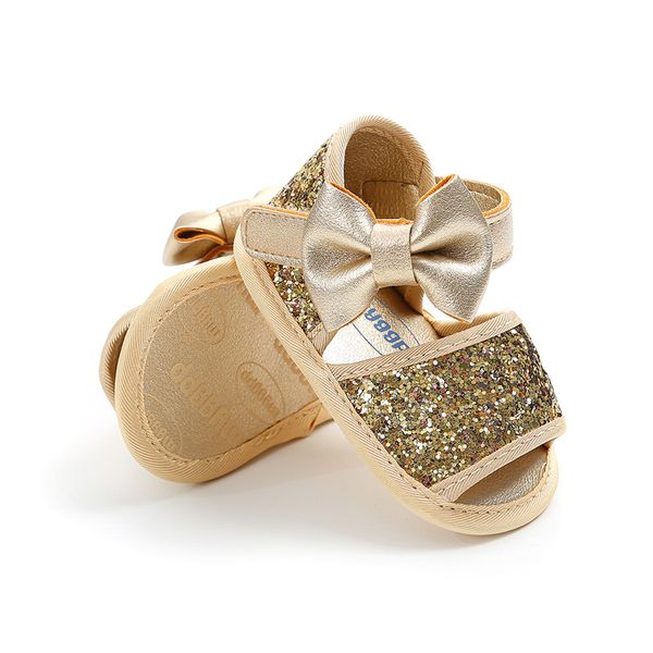 

baby girl sandals big bow tie decoration baby shoes toddler shining sequin non-slip sandals kids soft crib walkers infant shoes, Black;red