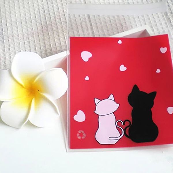 

100pcs gift cartoon black and white cat bag party bags packing favors packaging candy present wedding bonbonniere red for sweet