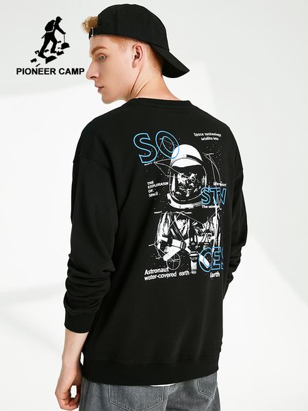 

pioneer camp men's astronaut hoodies hip hop graphic print universe streetwear casual crew neck sweatshirt male awy902278, Black