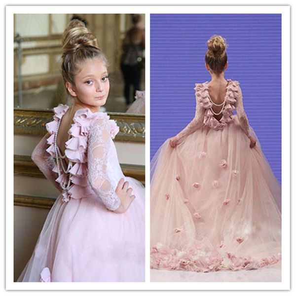 

театрализованное дети платье розовый с длинным рукавом backless шнурка девушки цветка платья для пола длина свадьба девочек девушки день рож, White;blue