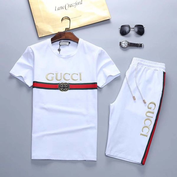 

men's fashion sportswear letter embroidery luxury summer sportswear short sleeve pullover jogging pants set o-neck sportswear, Gray