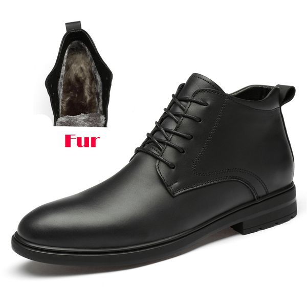

plus size 46 natural leather boots men quality warm plush fur snow boots outdoor waterproof autumn winter shoes men botas homb, Black