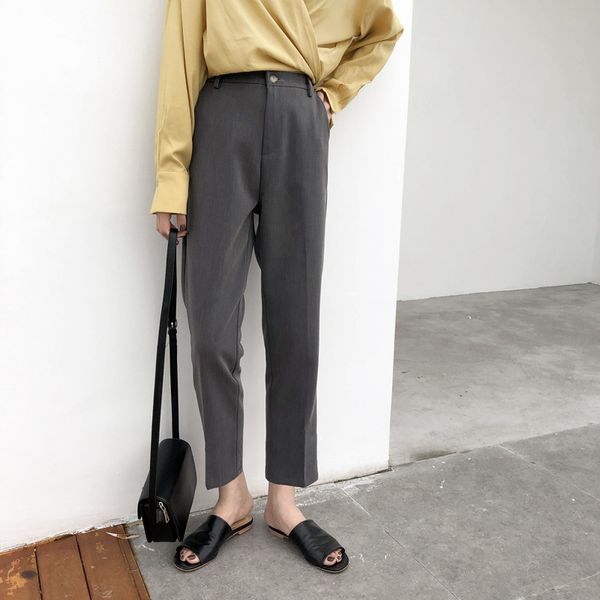 

high waist straight ninth pants women plain lady pants, Black;white