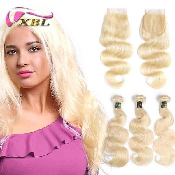 

xblhair бразильский body wave 613 blonde человеческих волос 3 пачки с closure non remy выдвижения волос 10-24inch волос, Black