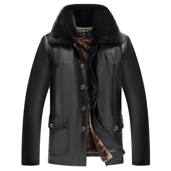 

leather jacket men coats 4xl brand pu outerwear men business winter faux fur male jacket fleece, Black