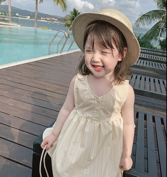 

korean toddler girl dress kids baby girl linen summer clothings princess fashion kids clothes, Red;yellow
