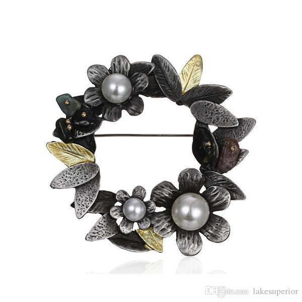 

women vintage flower pearl brooch multistyle retro suit lapel pin scarf buckle jewelry accessories for party gift, Gray