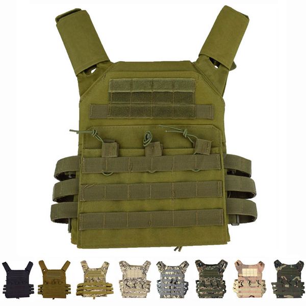 

hunting equipment tactical vest camouflage body armor shooting paintball plate carrier molle protective vest, Camo;black