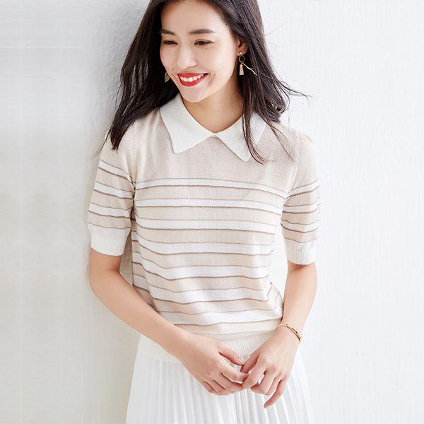 

women's sweaters fashion 2021 summer striped knit sweater women contrast color short sleeve knitwear pullovers casual jumper, White;black