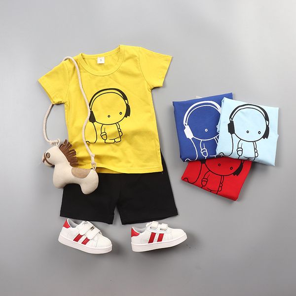 

cotton clothes baby boys girls summer children cartoon printed t shirts shorts 2pcs/sets infant kids fashion toddler tracksuits, White