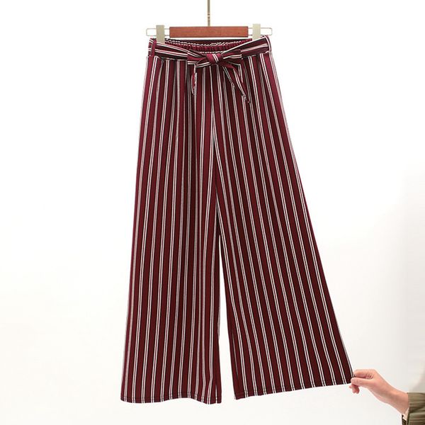 

womens pants summer 2019 bohemian style striped pants bow midweight ties decorate ankle length trousers women loose casual female pants, Black;white