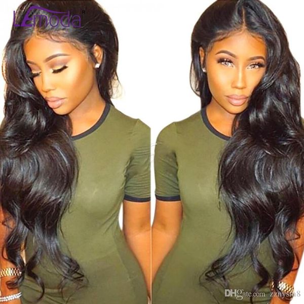 

body wave lace front human hair wigs for women pre plucked peruvian remy hair wigs 4*13 bleached knots baby hair ship, Black