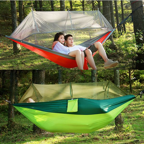 

1-2 person portable outdoor camping hammock with mosquito net high strength parachute fabric hanging bed hunting sleeping swing