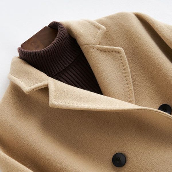 

women wool coat 2020 korean fashion double breasted long coats women cashmere overcoat autumn winter female jacket abrigo mujer, Black