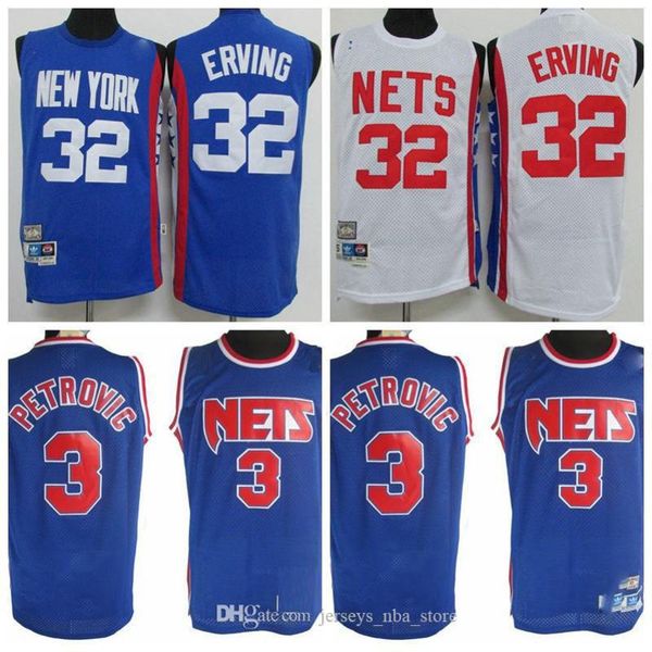 

vintage basketball jerseys mens julius erving 32 home drazen petrovic 3 earned edition stitched embroidery shirts s-xxl, Black;red