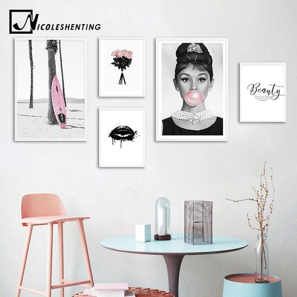 

audrey hepburn bubble fashion poster black white art nordic wall painting print minimalist decoration picture living room