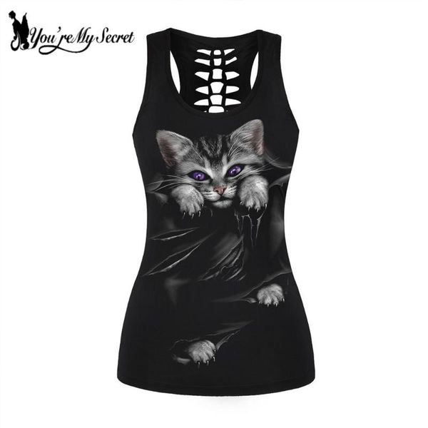 

women's tanks & camis [you're my secret] fashion gothic women vest shirt black cat round neck hollow sleeveless tank plus size st, White