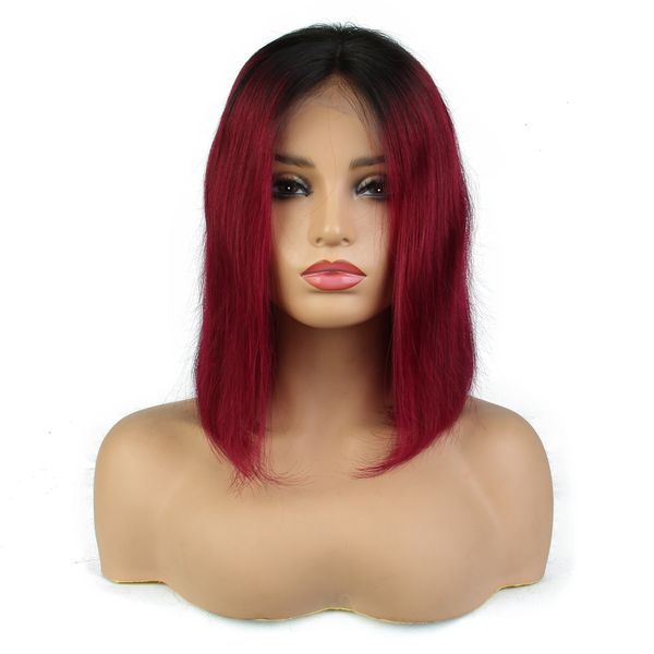 

1b burgunday full lace human hair wig brazilian straight 13x6 lace front wigs remy short bob wigs for black women ombre lace wig